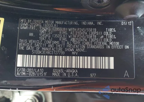 2012 Toyota Highlander Limited V6 from USA, damaged, VIN 5TDDK3EH8CS127799